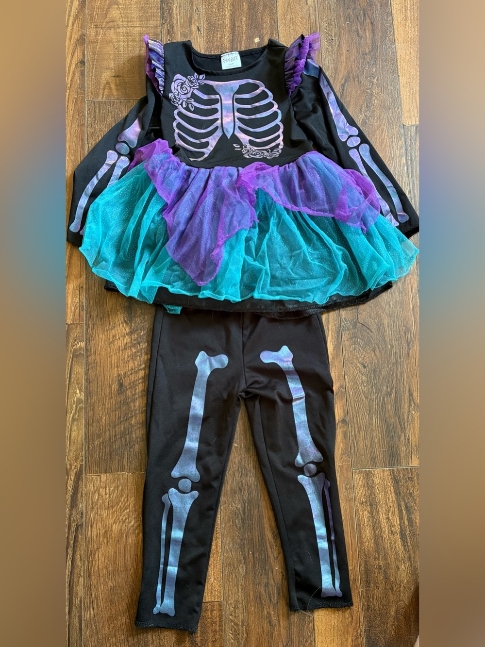 Spirit Black Skeleton Tutu Costume with Purple and Teal Accents